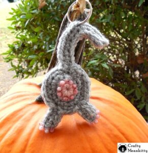 a crochet cat butt on a pumpkin